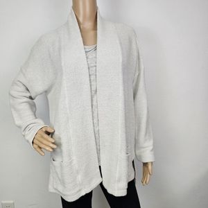 Eileen Fisher Cardigan Cotton Knit Cream Grey Undertone Sz M Quiet Luxury Cozy
